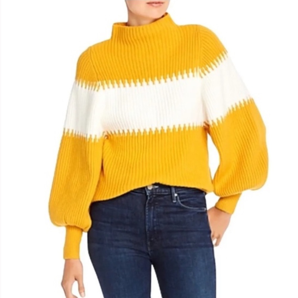 French Connection Sophia knit puff sleeve mock neck sweater